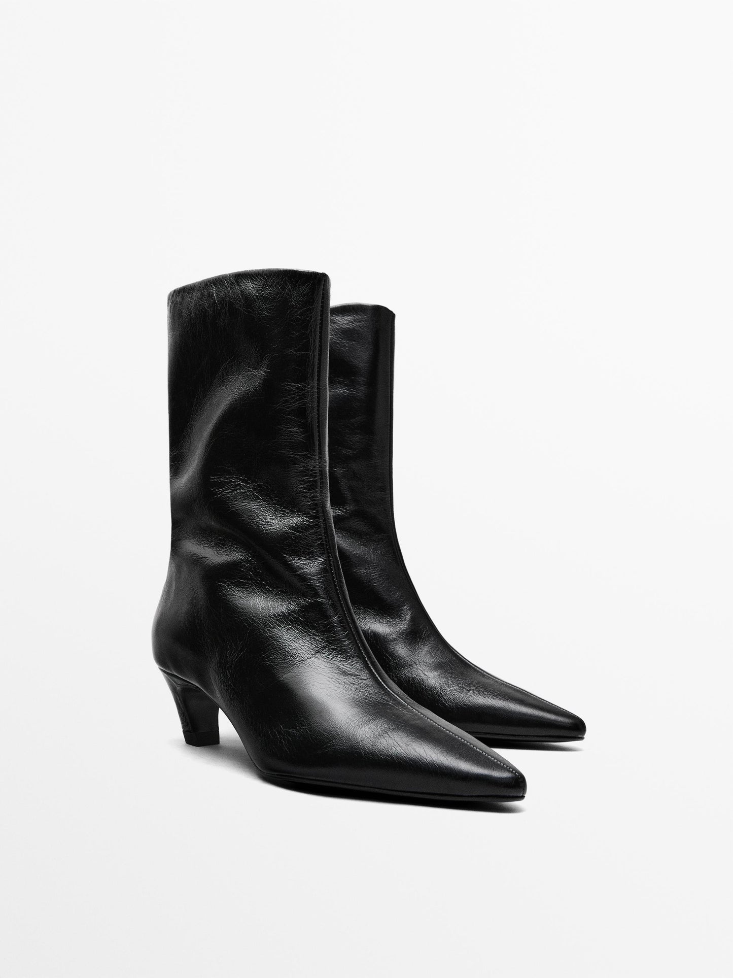 Leather high heel ankle boots