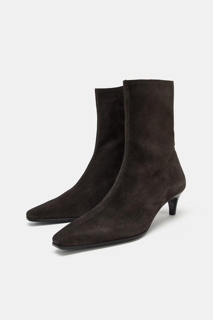 Split Suede Kitten Heel Ankle Boots