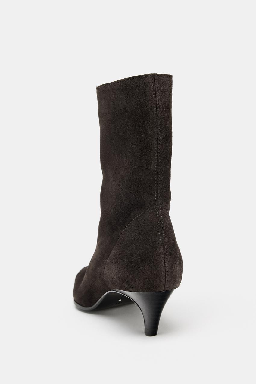 Split Suede Kitten Heel Ankle Boots