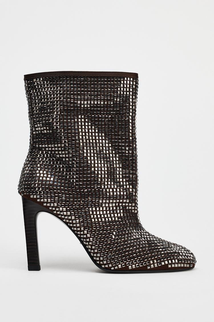 High-heel ankle boots with rhinestones