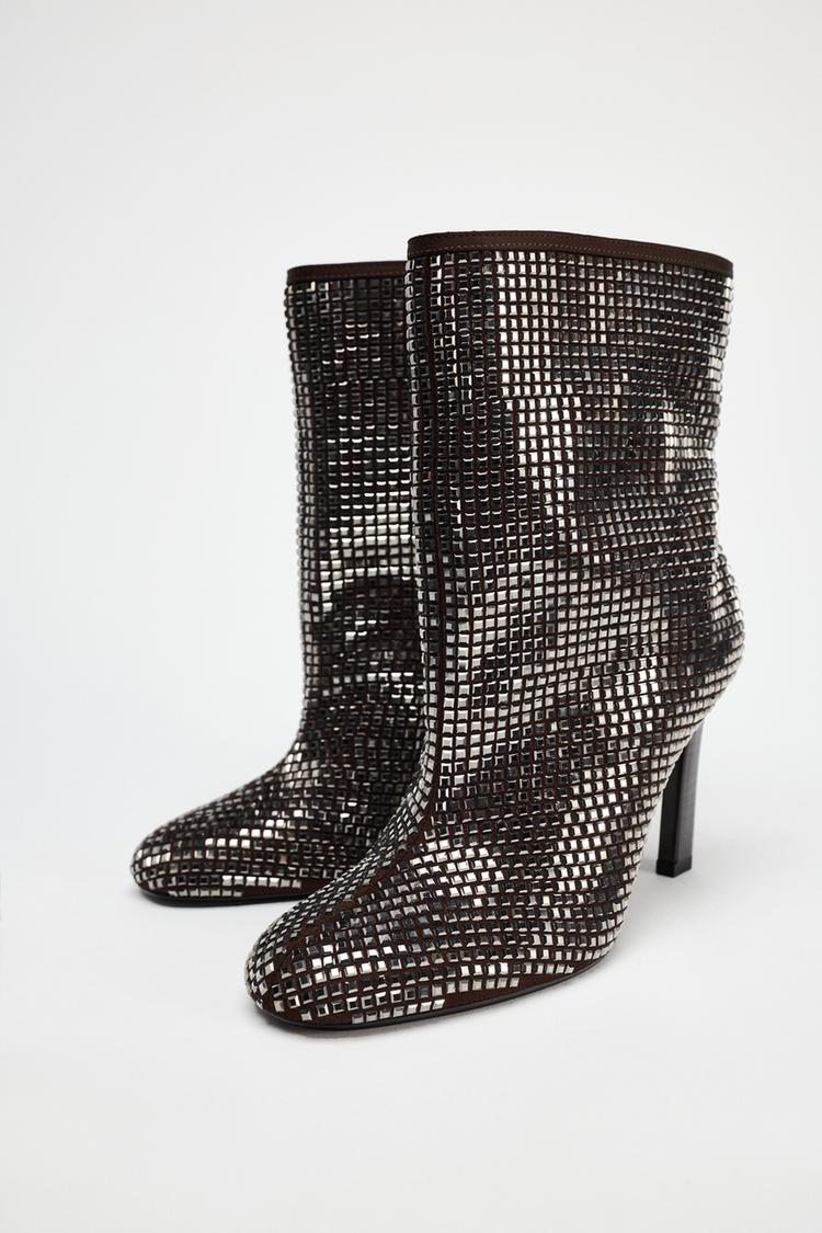 High-heel ankle boots with rhinestones