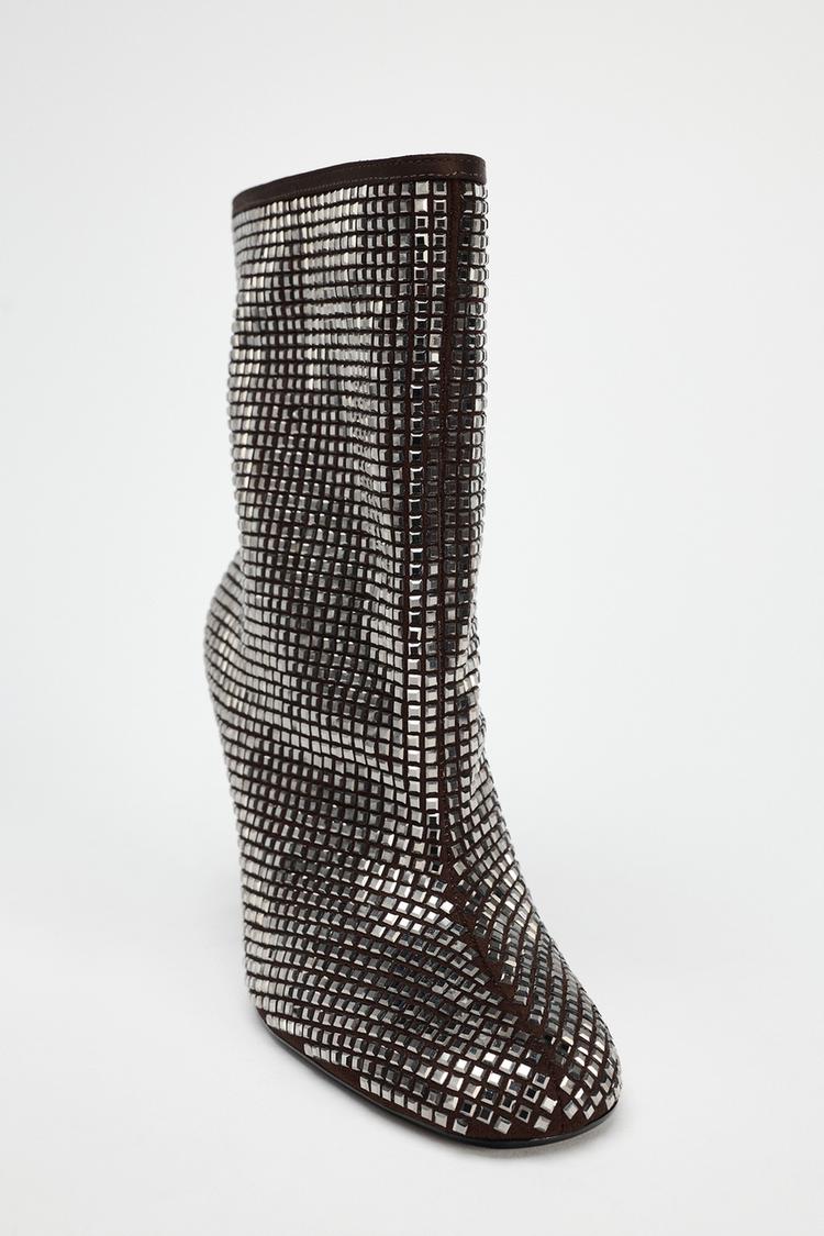 High-heel ankle boots with rhinestones