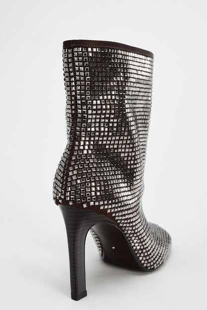 High-heel ankle boots with rhinestones