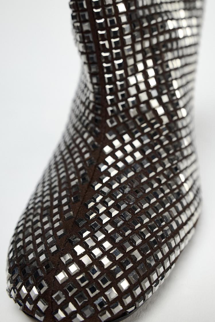 High-heel ankle boots with rhinestones