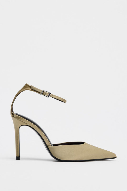 Satin High-Heel Shoes with Strap
