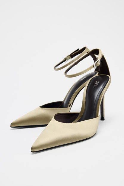 Satin High-Heel Shoes with Strap