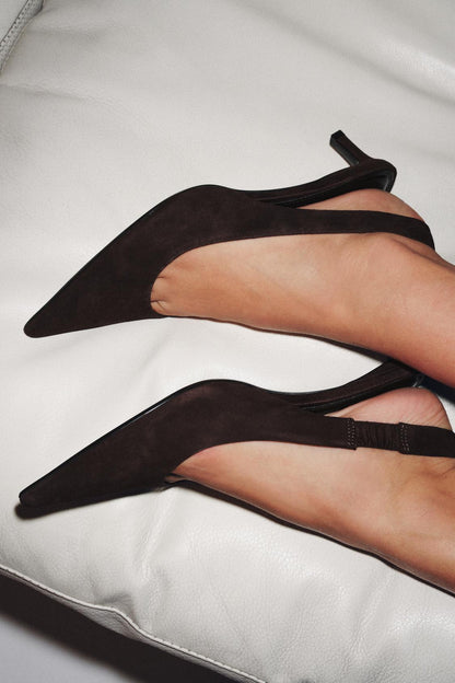 Suede Kitten Heel Slingback Shoes
