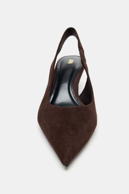 Suede Kitten Heel Slingback Shoes