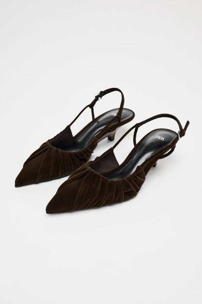 Gathered velvet-effect slingbacks