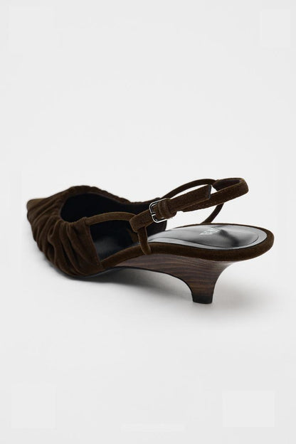 Gathered velvet-effect slingbacks