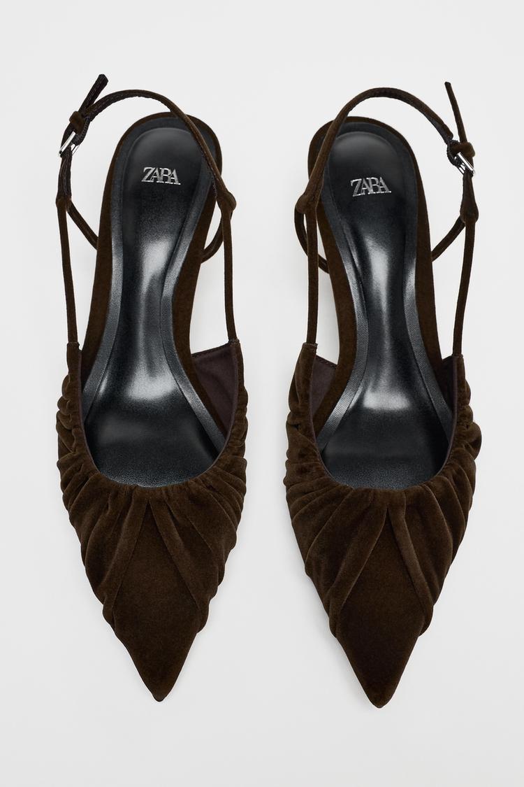 Gathered velvet-effect slingbacks