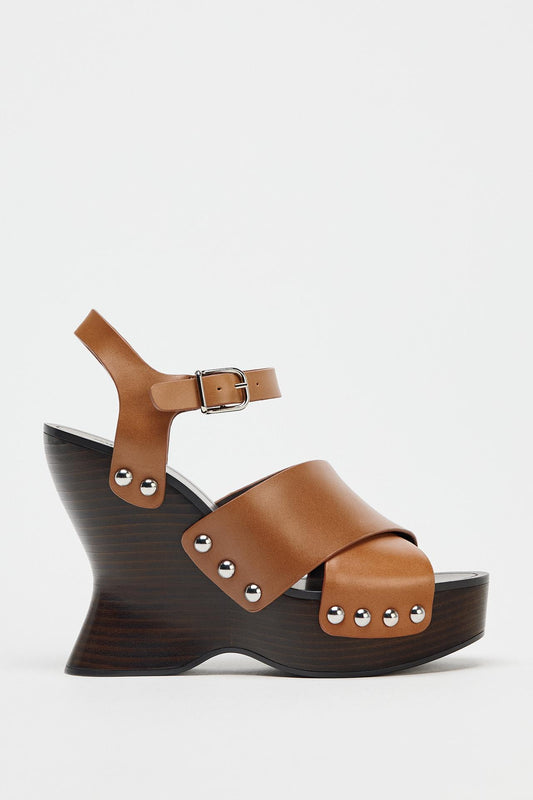 Leather Studded Wedges