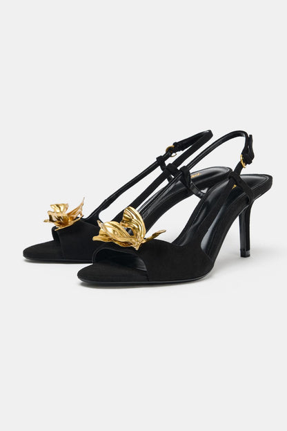 Leather Slingback Sandals With Appliqué