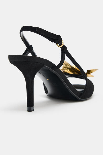 Leather Slingback Sandals With Appliqué