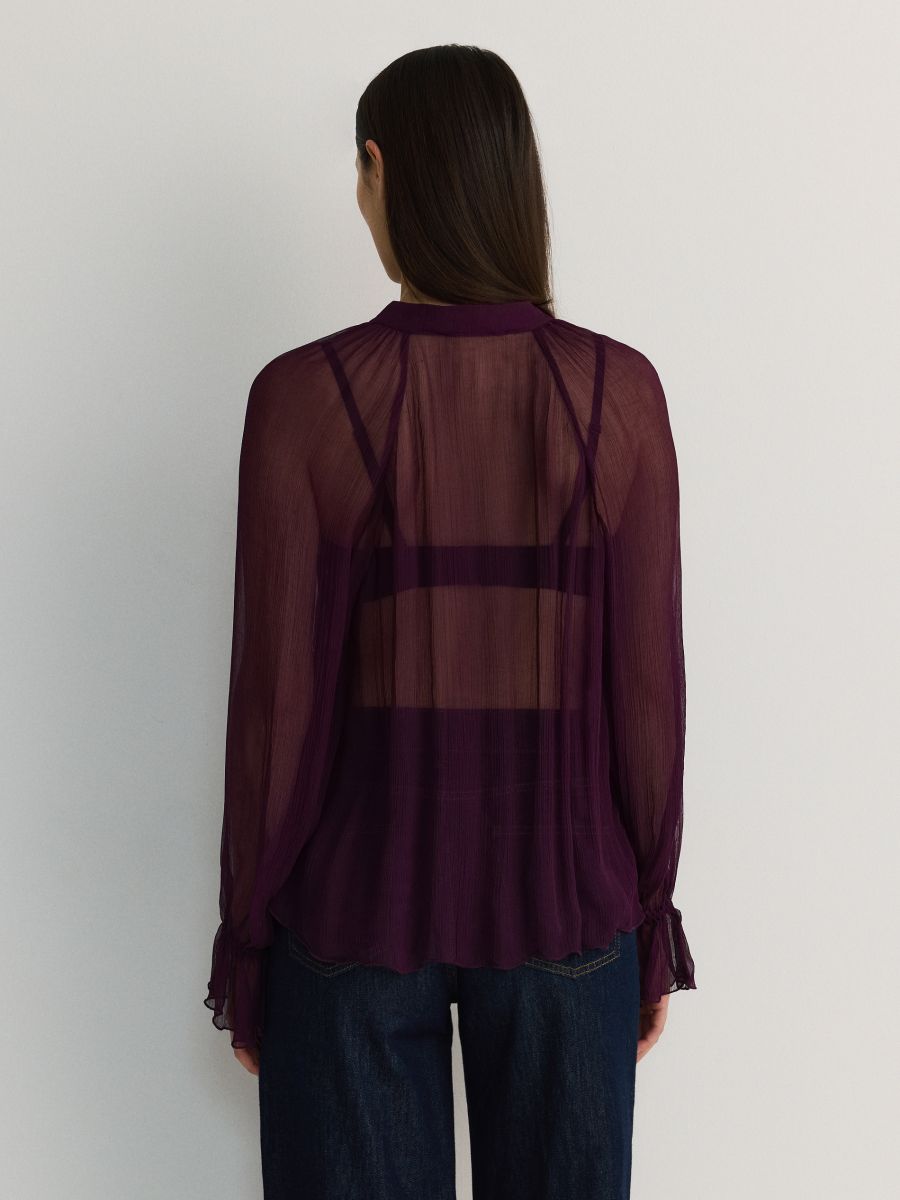 Mesh blouse with tie detail