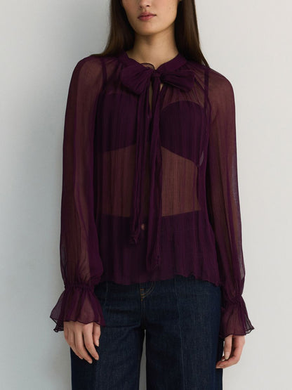 Mesh blouse with tie detail