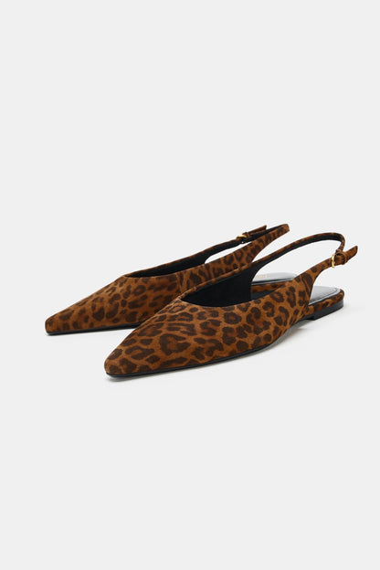 Animal Print Leather Slingback Shoes
