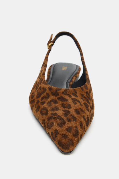 Animal Print Leather Slingback Shoes