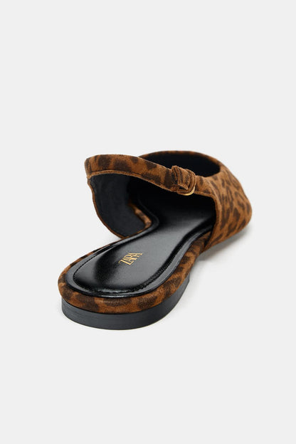 Animal Print Leather Slingback Shoes