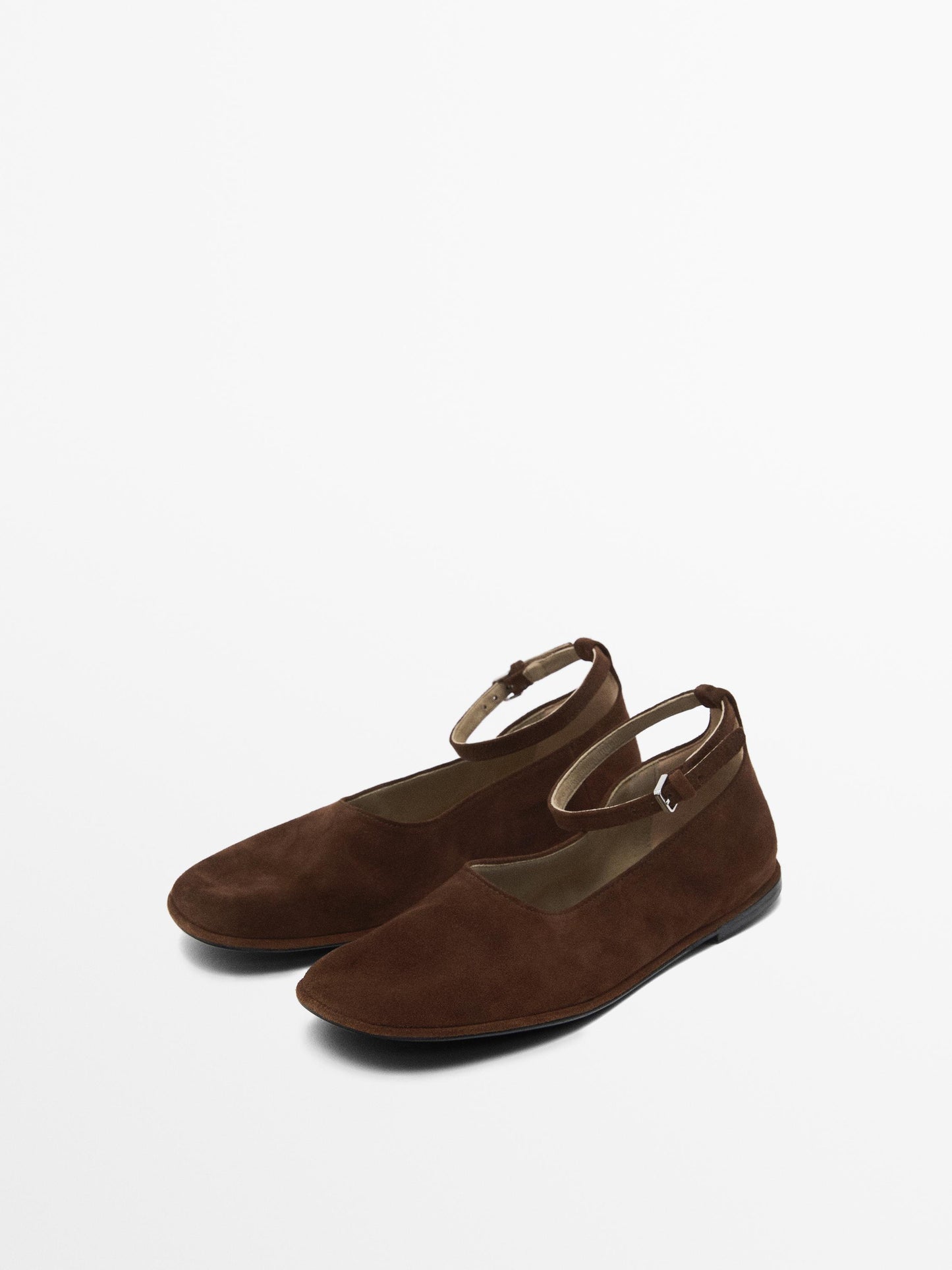 Ballet flats with buckled ankle strap · Brown · Flat Shoes | Massimo Dutti