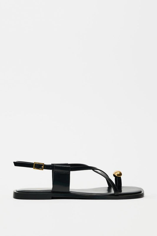 Flat Strap Sandals with Metal Adornment