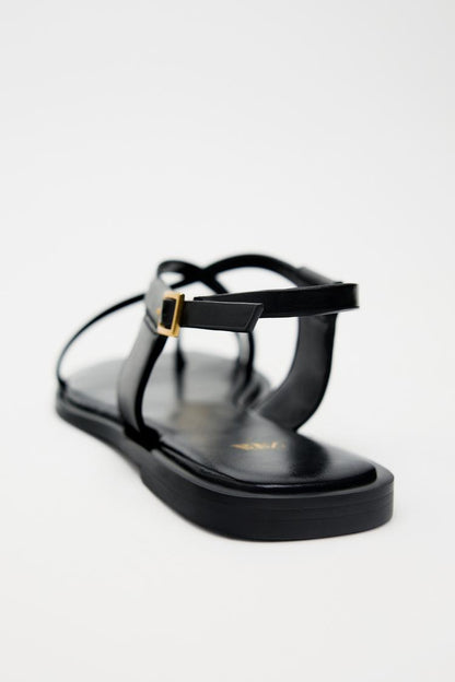 Flat Strap Sandals with Metal Adornment