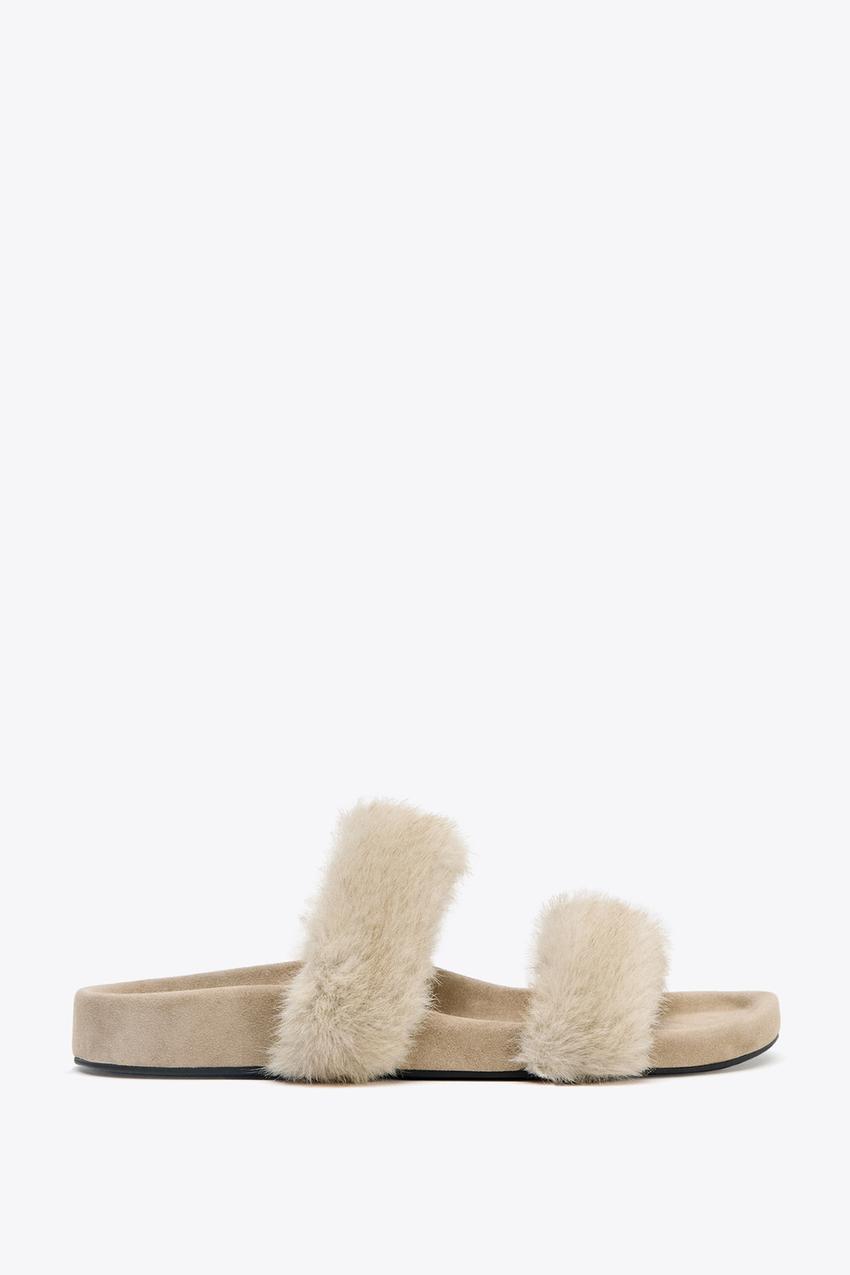 Flat Sandals with Sheepskin Effect