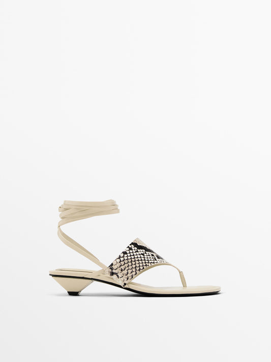 Tied animal print sandals