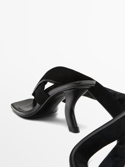 Suede high-heel sandals with tie detail