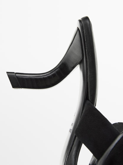 Suede high-heel sandals with tie detail