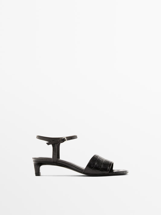 Mock croc embossed heeled sandals