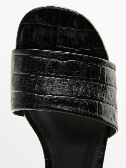Mock croc embossed heeled sandals