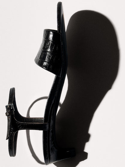 Mock croc embossed heeled sandals