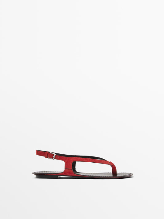 Split suede flat sandals