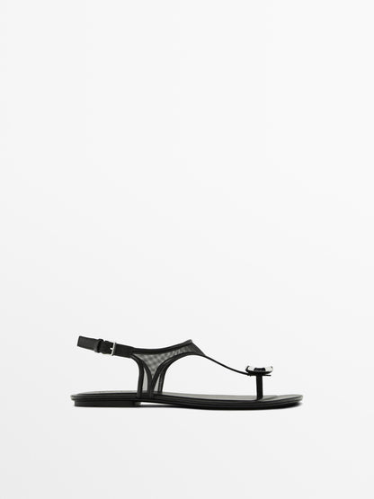 Mesh sandals with rhinestone detail