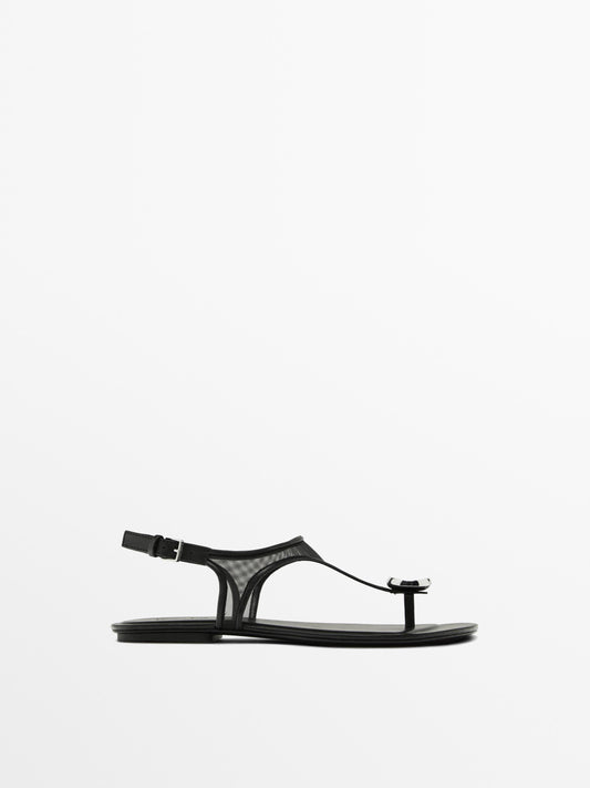 Mesh sandals with rhinestone detail