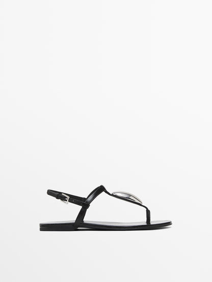 Rhinestone leather sandals