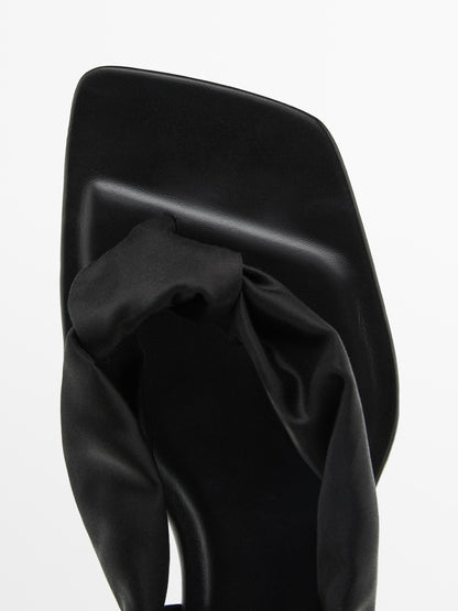 Flat satin sandals with tie detail
