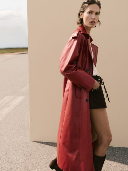 Leather imitation trench coat