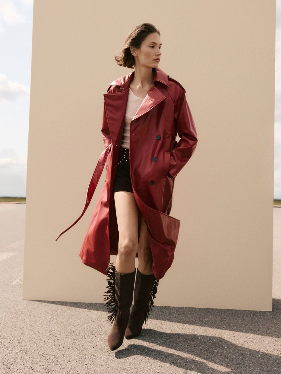 Leather imitation trench coat