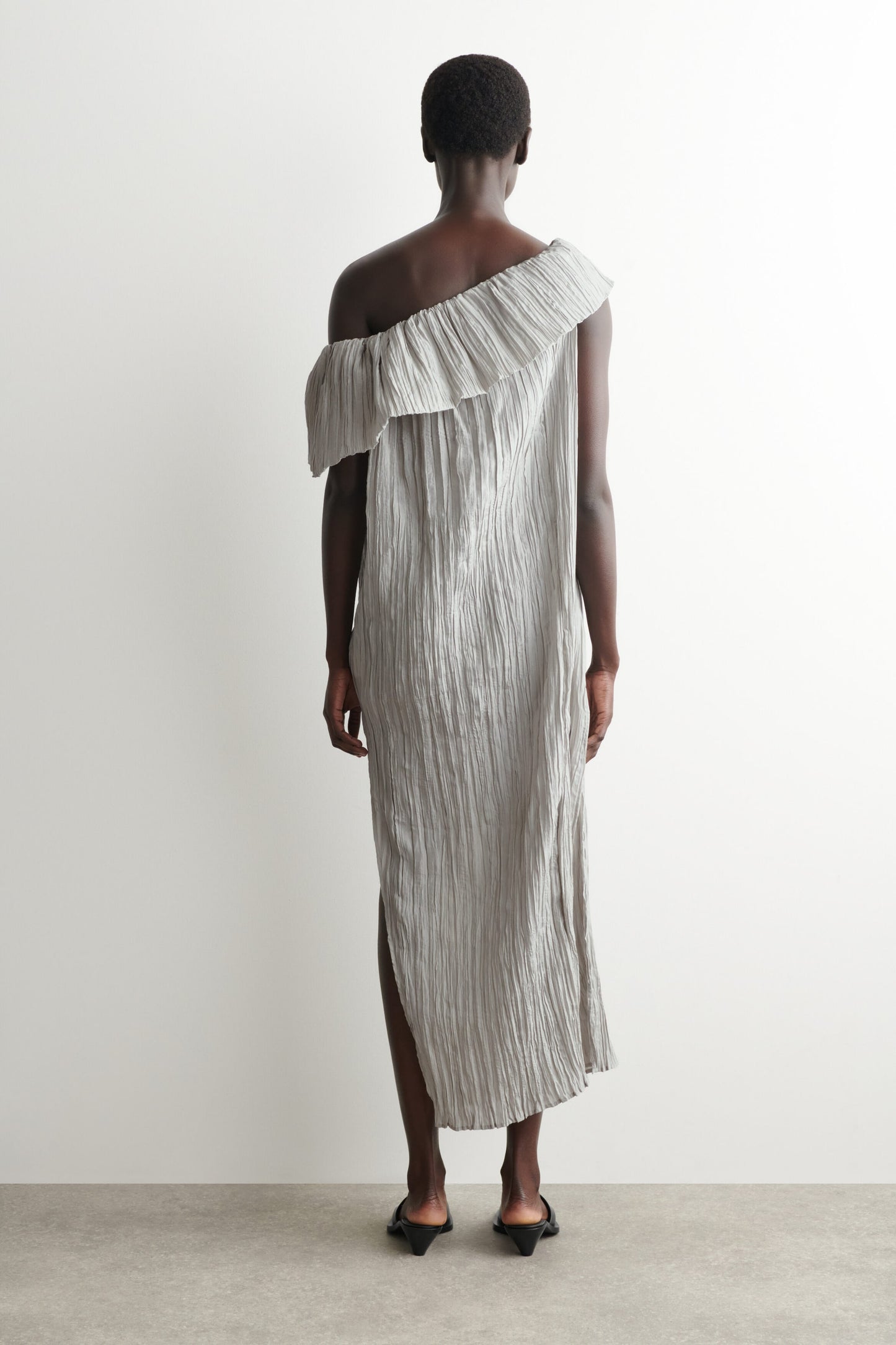 Asymmetric Pleated Silk Gown