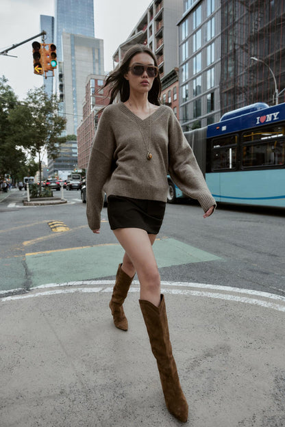 Stitched Split Suede Heeled Boots