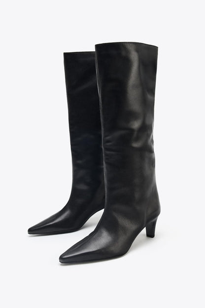 Leather Kitten Heel Boots