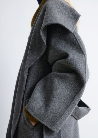 Shawl-Collar Wool Maxi Coat