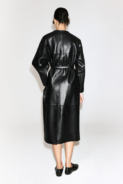 Panelled Leather Long Coat