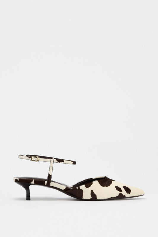 Leather and sheepskin slingback kitten heels