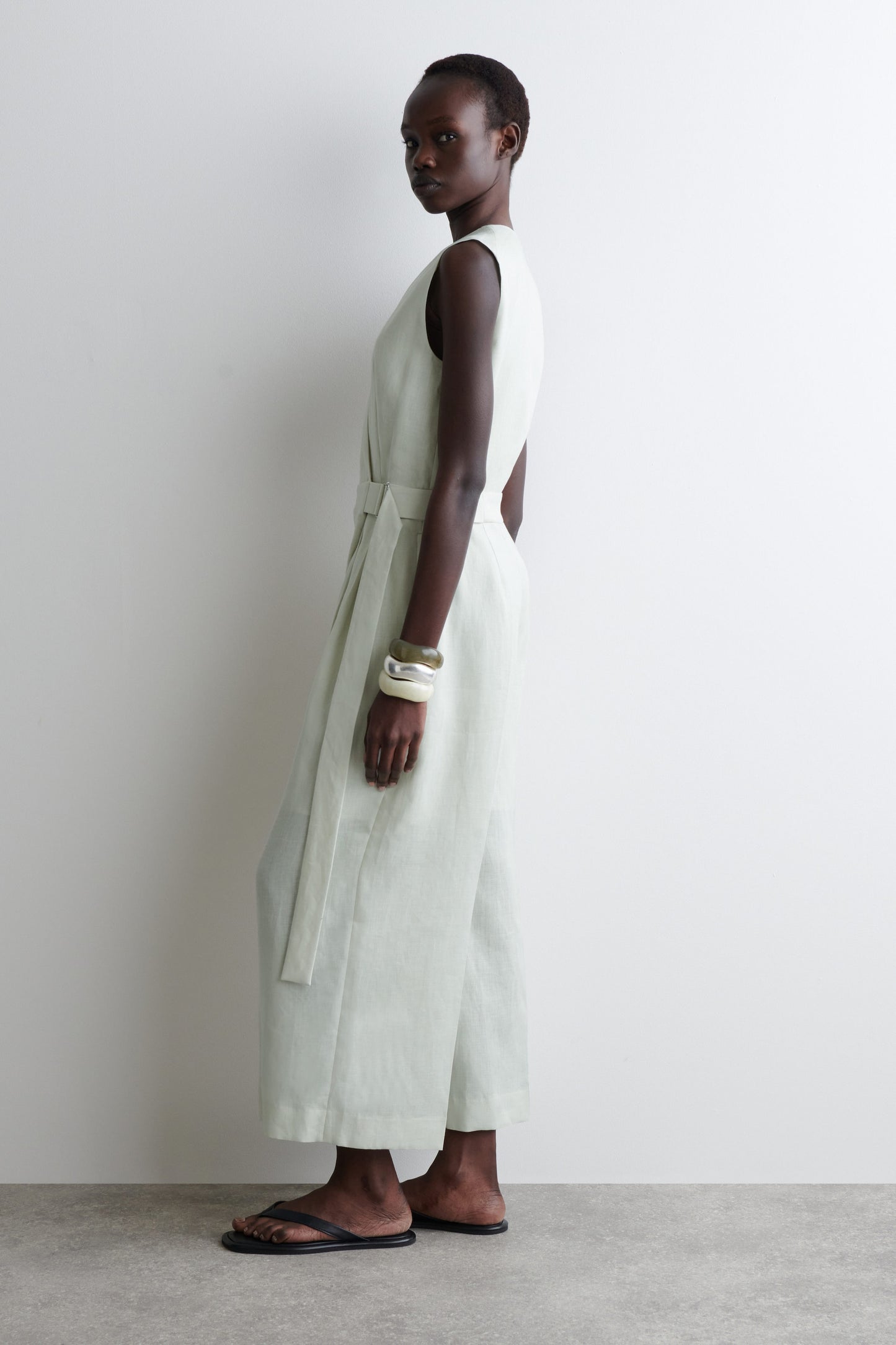 Wrap-Front Linen Jumpsuit