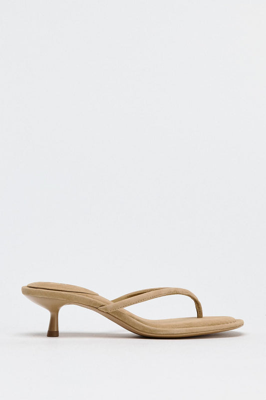 Split suede heeled sandals