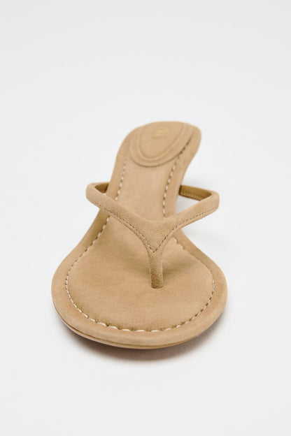 Split suede heeled sandals