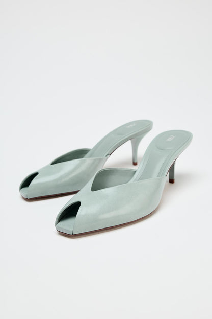 Blue Leather Mules